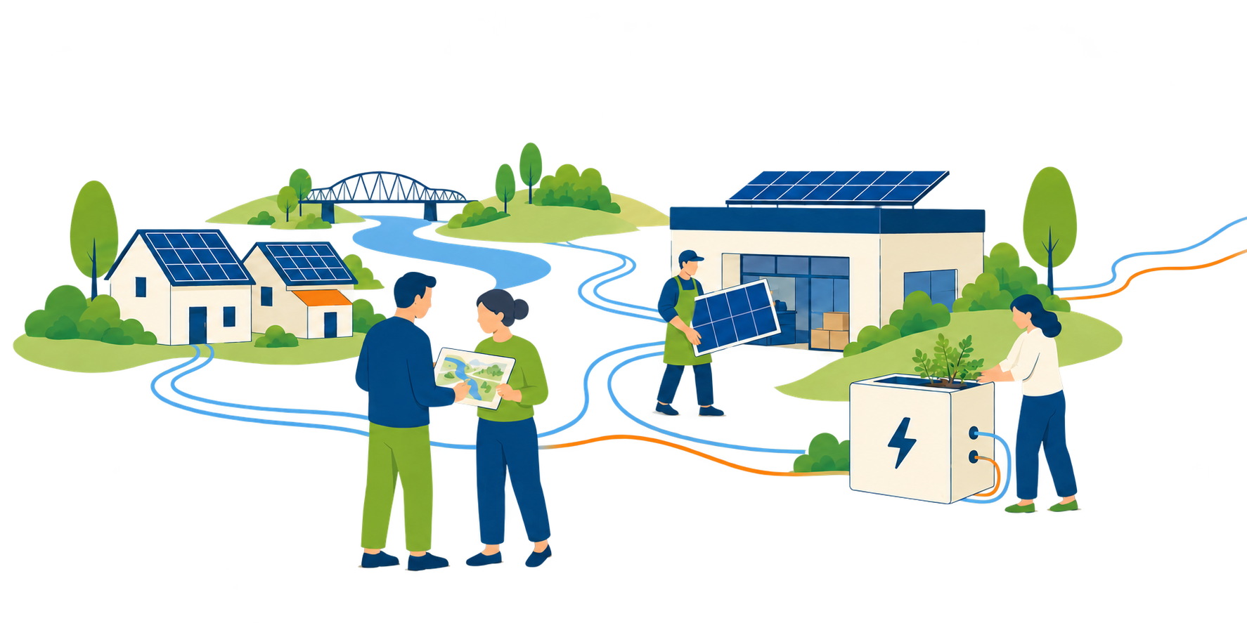 Inwoners en ondernemers die samen een lokaal energie-initiatief organiseren